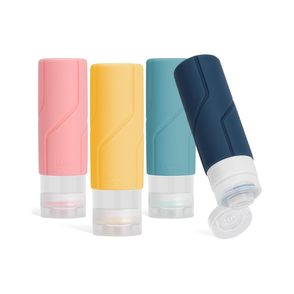 Set 4 Flaconi da Viaggio in Silicone 100ml Ricaricabili Anti-perdita