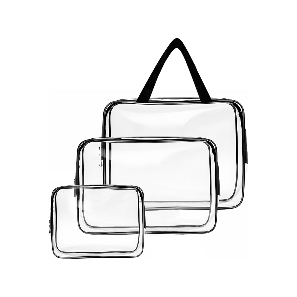 Set 3 Pochette Trasparenti Impermeabili da Viaggio con Zip