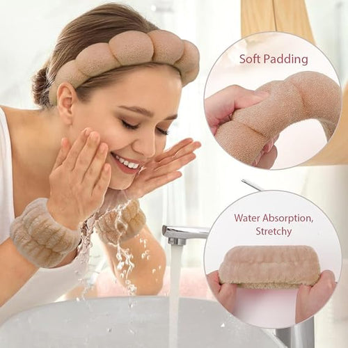Bandeau Spa pour le Lavage du Visage Set de Poignets