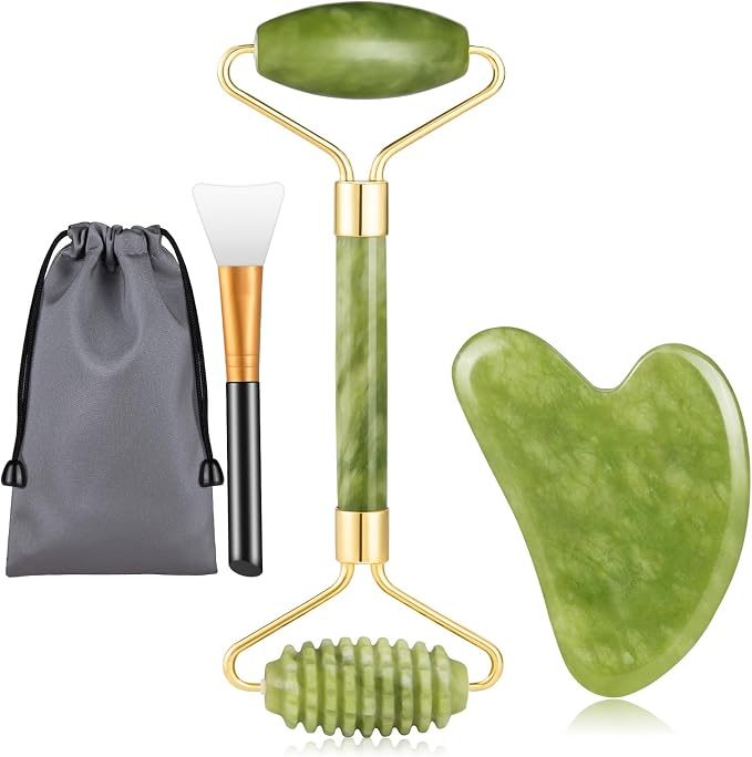 Kit Gua Sha et rouleau de jade pour massage du visage anti-gonflement