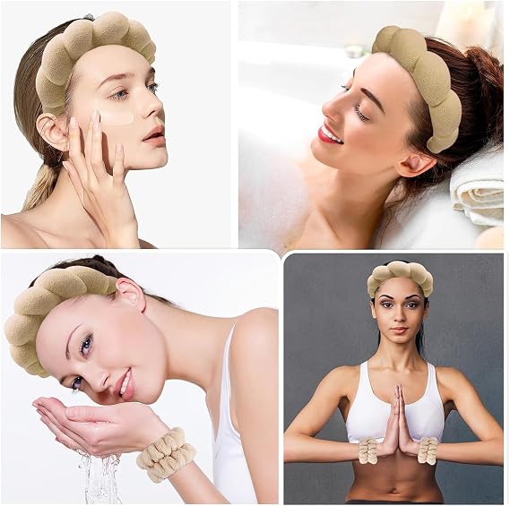 Bandeau Spa pour le Lavage du Visage Set de Poignets