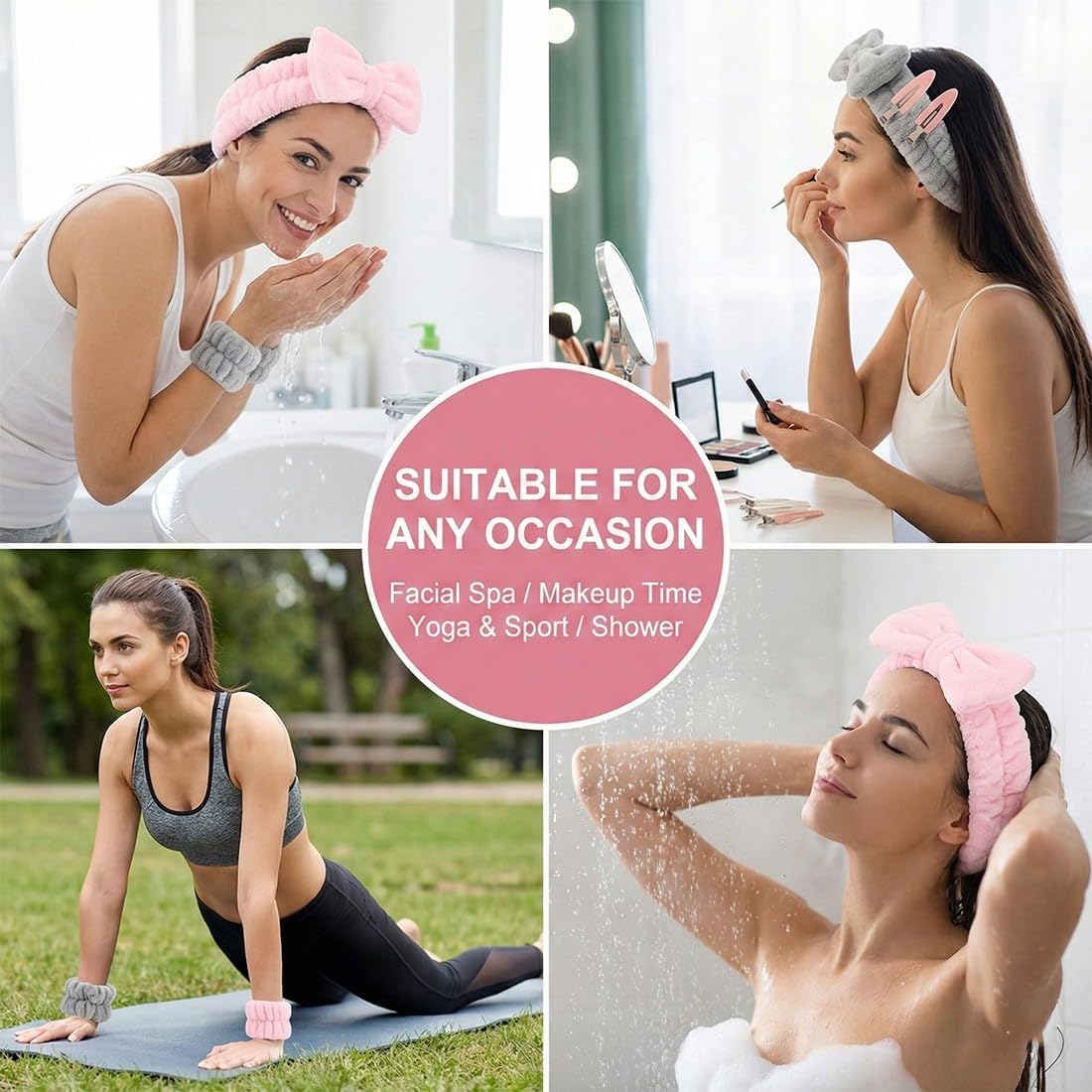 Set 16 Accessori Capelli e Skincare – Fascia, Polsini e Clip