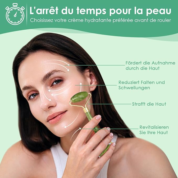 Kit Gua Sha et rouleau de jade pour massage du visage anti-gonflement