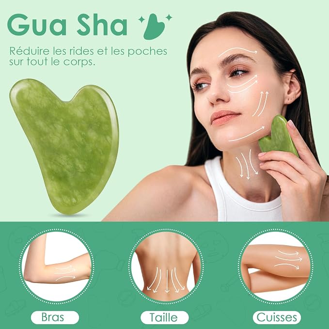 Kit Gua Sha et rouleau de jade pour massage du visage anti-gonflement