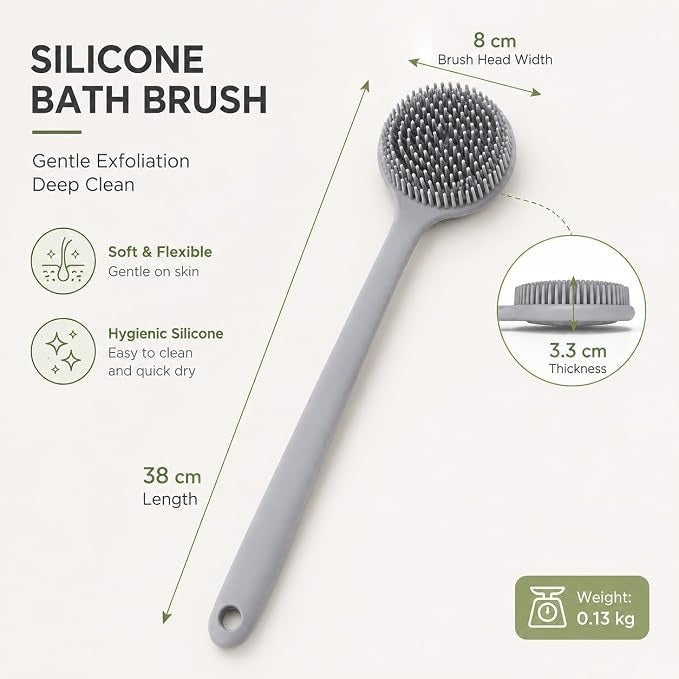Spazzola Doccia in Silicone 37.5cm Doppia Faccia – Pulizia e Massaggio