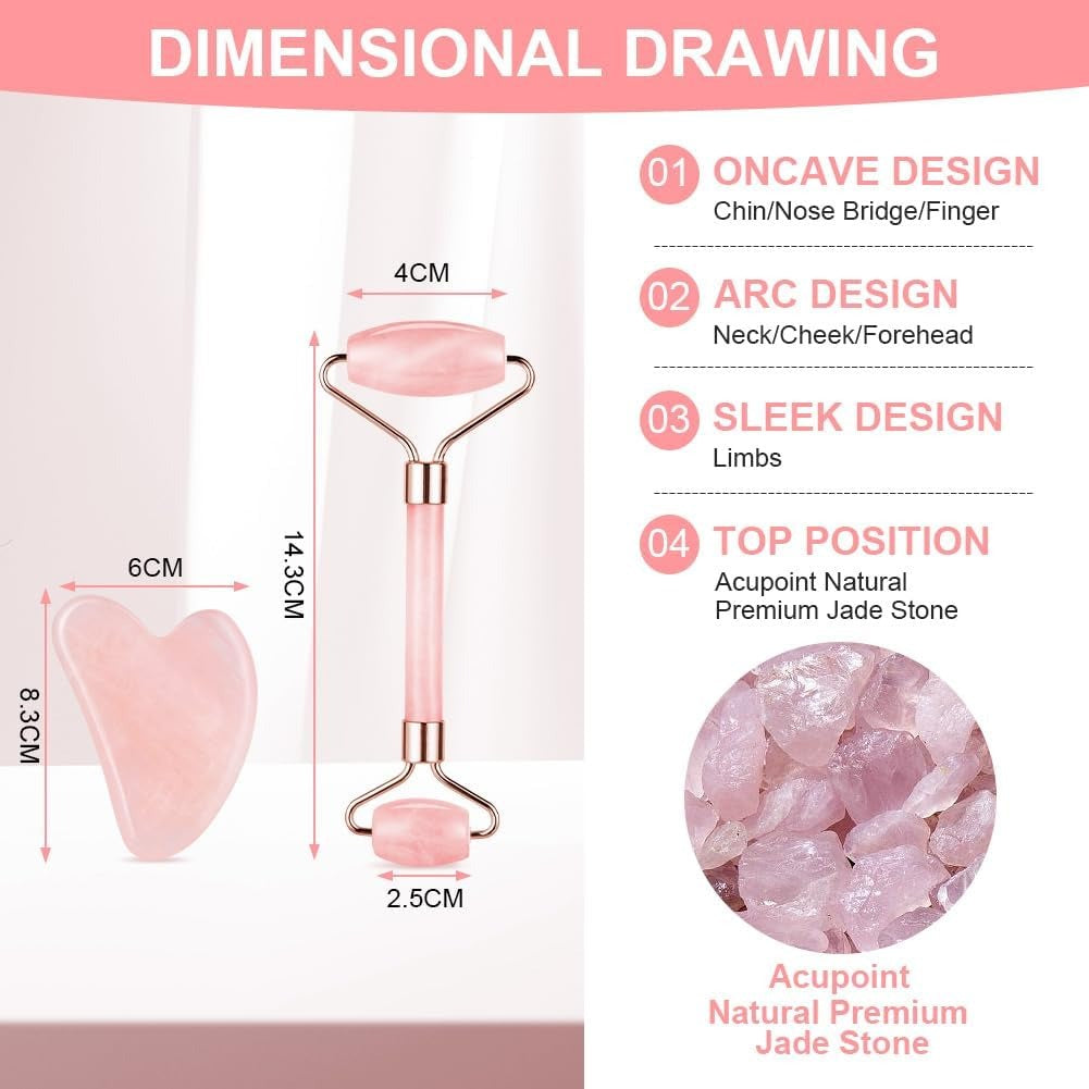 Set 2 Rulli in Giada Rosa e Gua Sha – Massaggio Viso Anti-Età