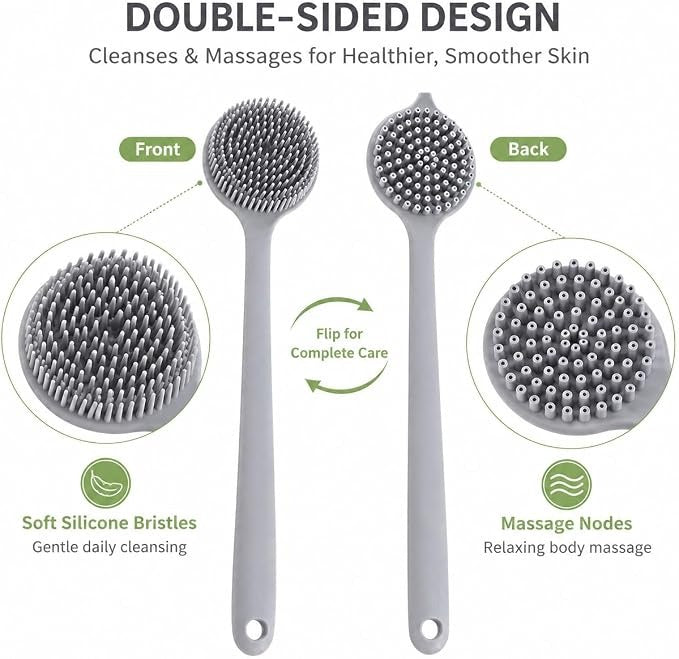Spazzola Doccia in Silicone 37.5cm Doppia Faccia – Pulizia e Massaggio