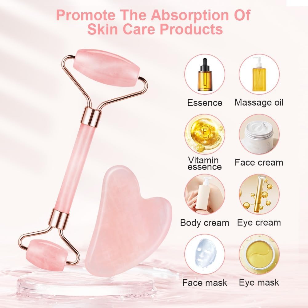Set 2 Rulli in Giada Rosa e Gua Sha – Massaggio Viso Anti-Età