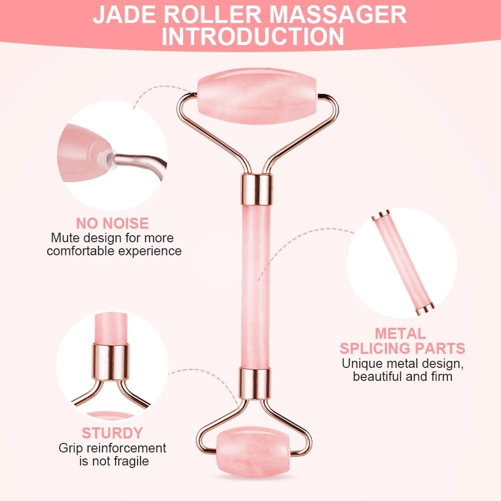 Set 2 Rulli in Giada Rosa e Gua Sha – Massaggio Viso Anti-Età