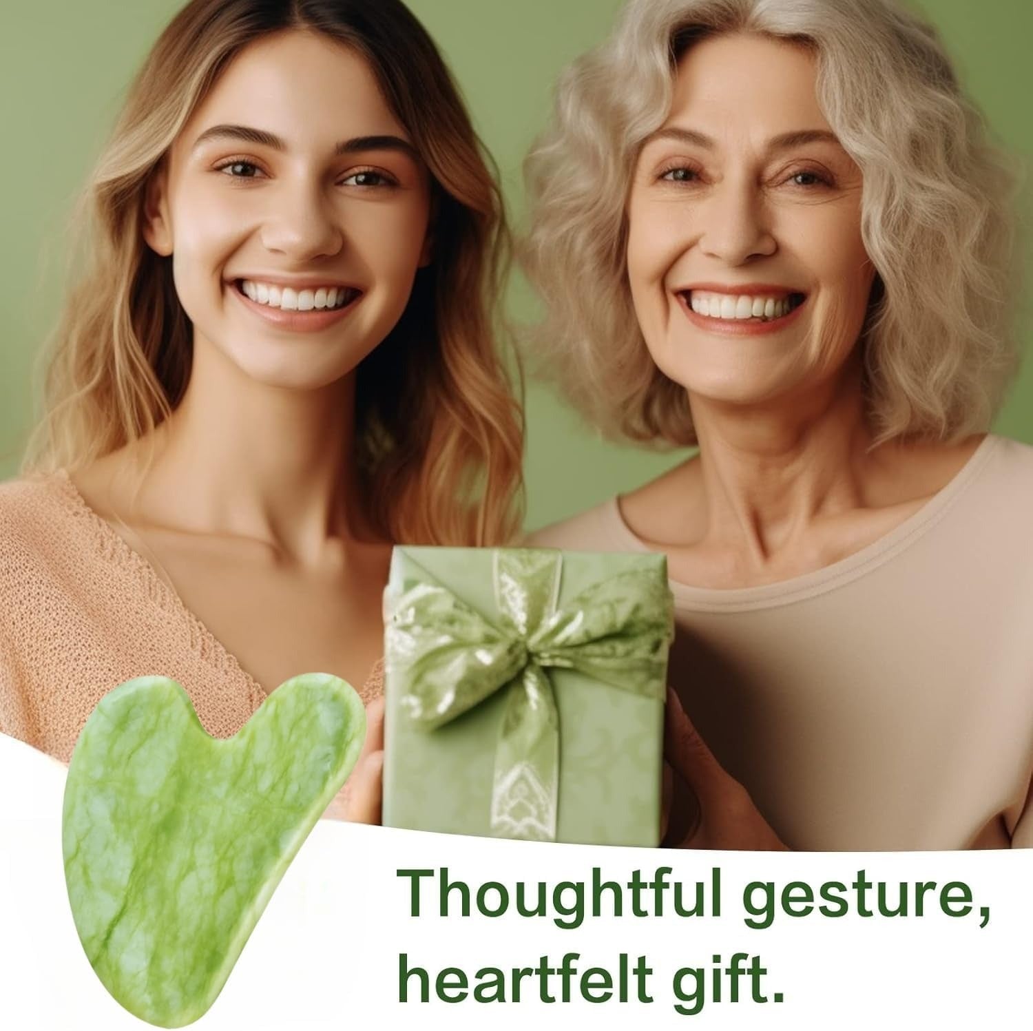 Gua Sha in Giada Verde a Forma di Cuore – Massaggio Viso e Corpo