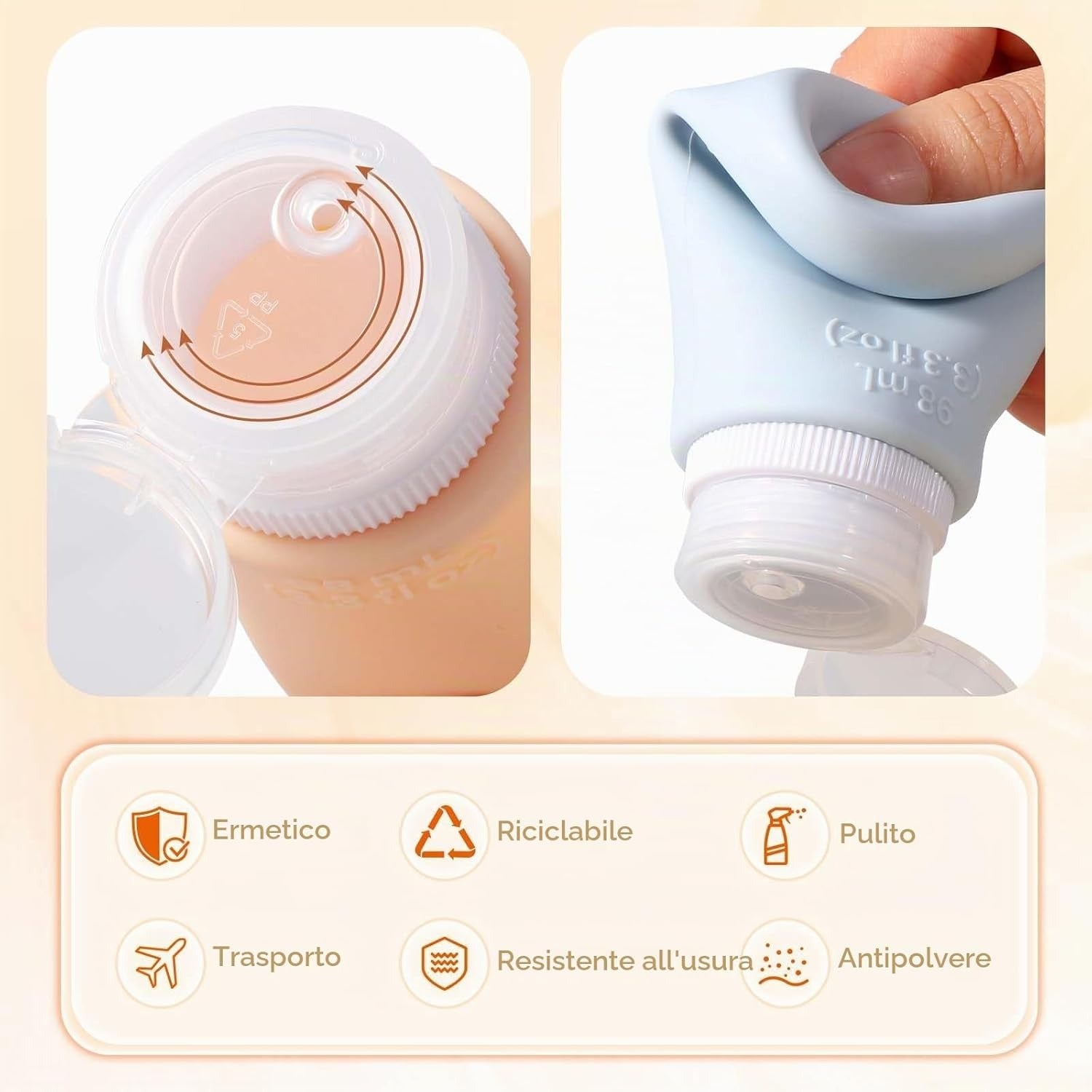 Set 4 Flaconi da Viaggio in Silicone 108ml con Etichette