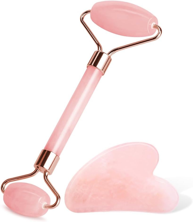 Set 2 Rulli in Giada Rosa e Gua Sha – Massaggio Viso Anti-Età