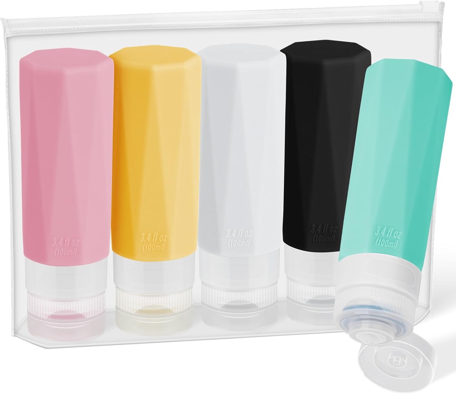 Set 4 Flaconi da Viaggio in Silicone 100ml Ricaricabili Anti-perdita