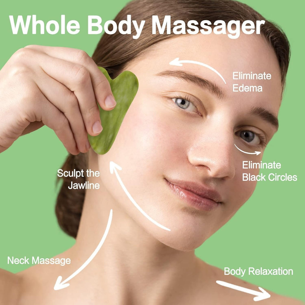 Gua Sha in Giada Verde a Forma di Cuore – Massaggio Viso e Corpo