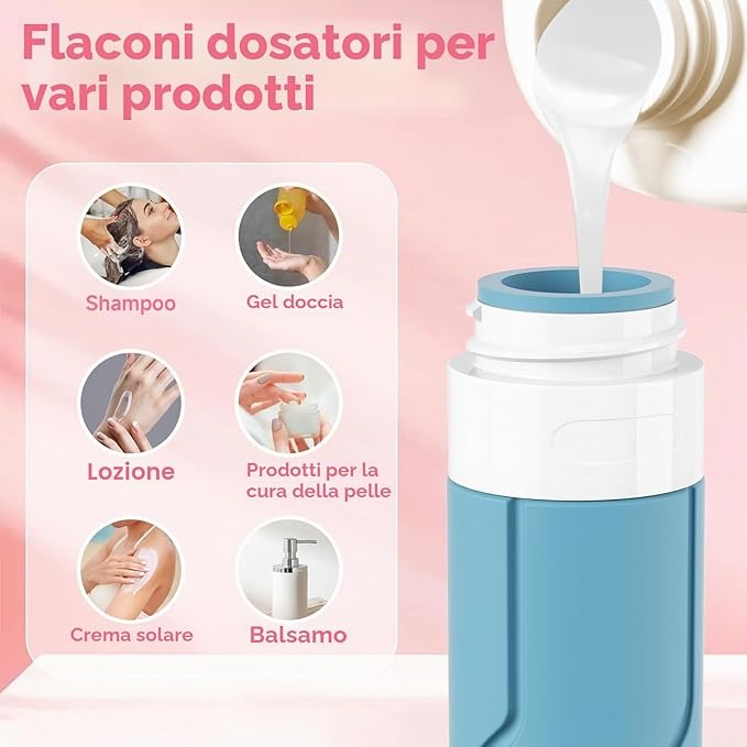 Kit da Viaggio 14 Pezzi Flaconi e Vasetti in Silicone Anti-perdita