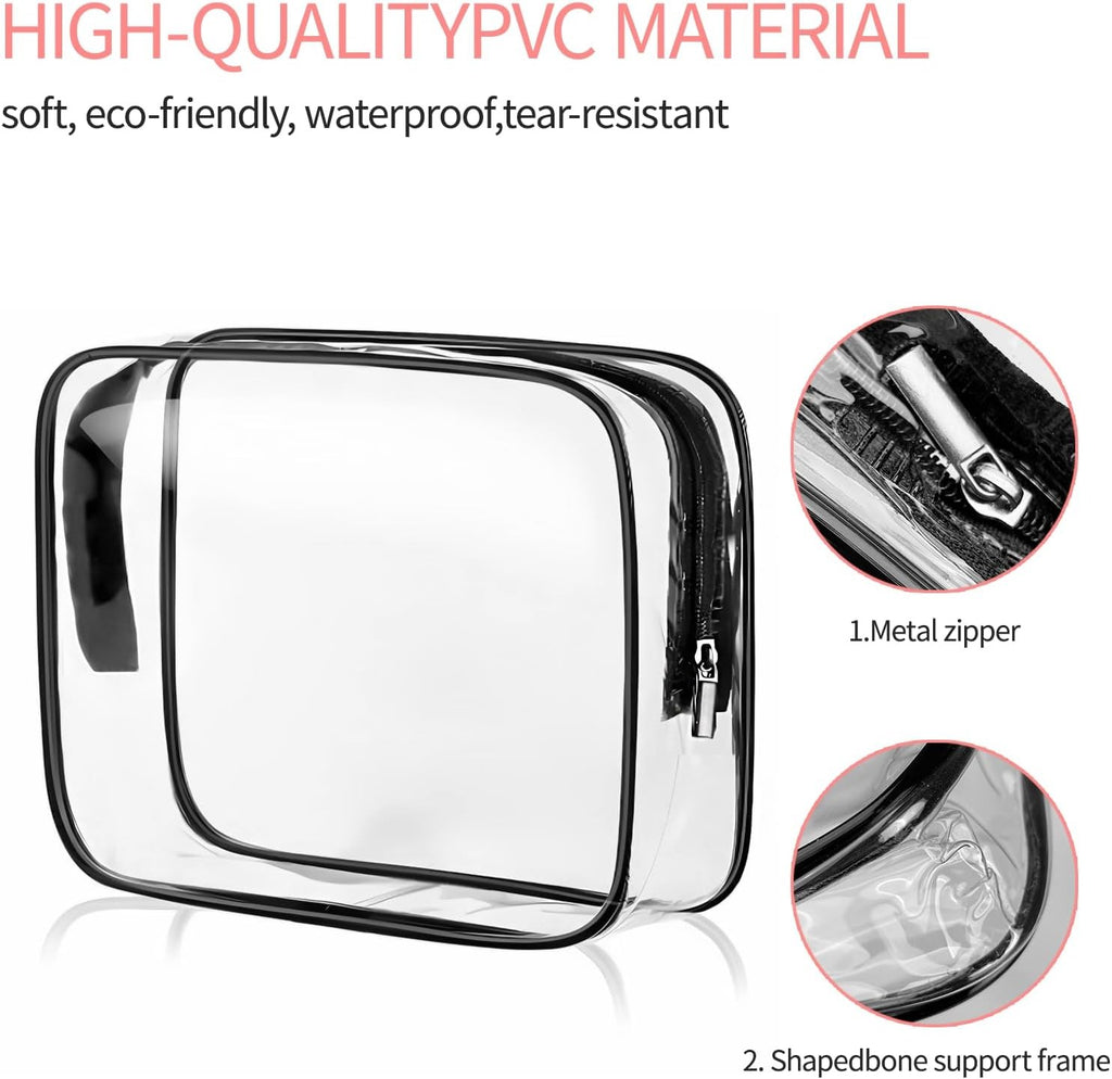 Set 3 Pochette Trasparenti Impermeabili da Viaggio con Zip