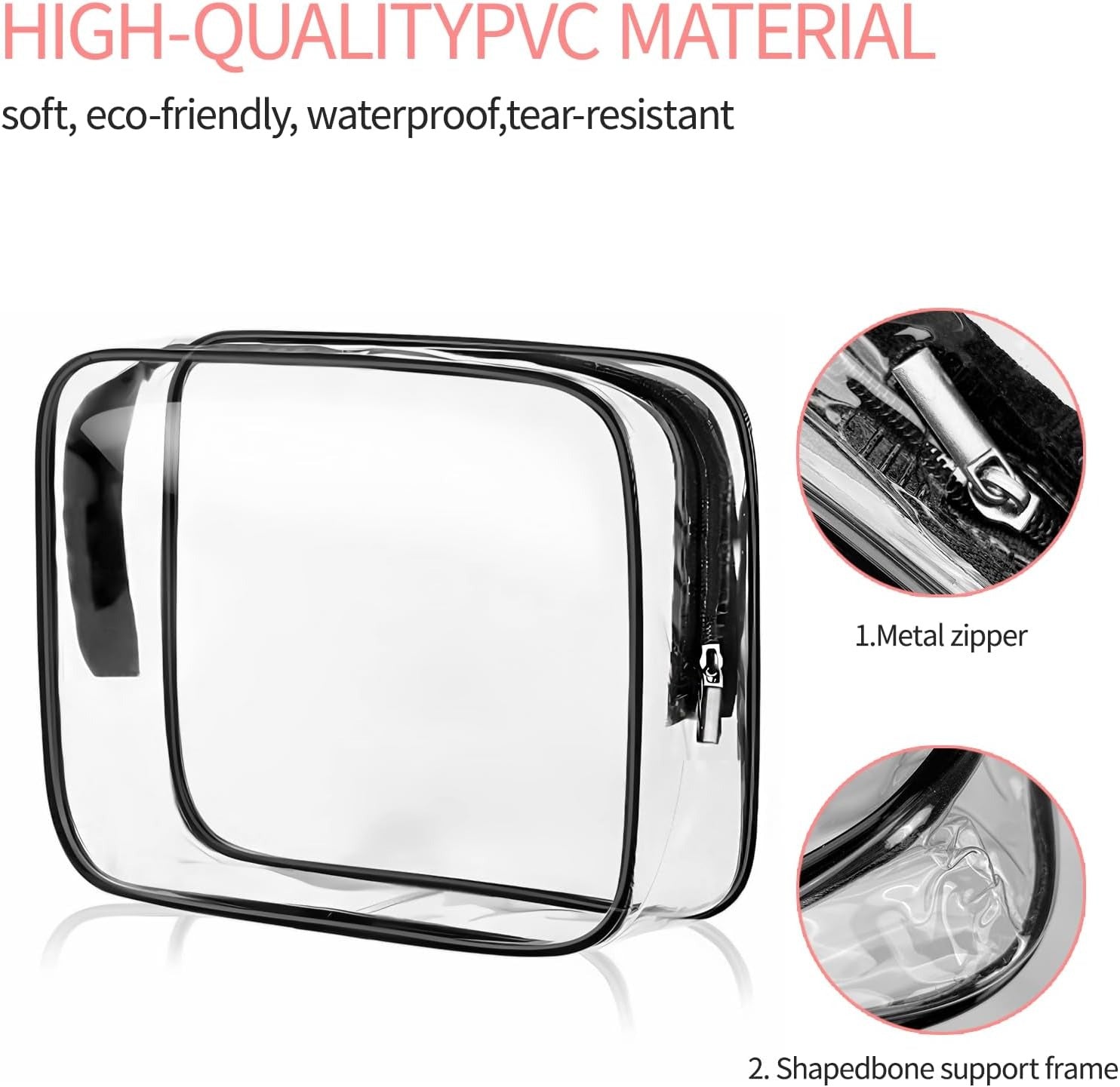 Set 3 Pochette Trasparenti Impermeabili da Viaggio con Zip